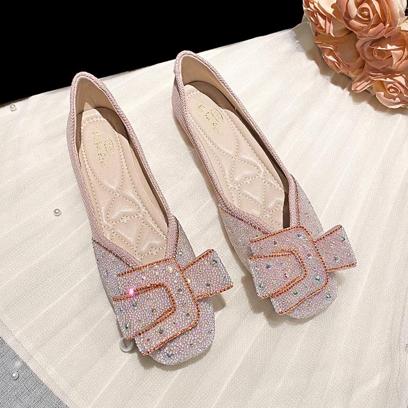 Fashion Diamond Flat Shoes for Women Spring and Summer Plus Size Square Toe Women's Shoes Plus Size 42 43 Zapatillas Mujer