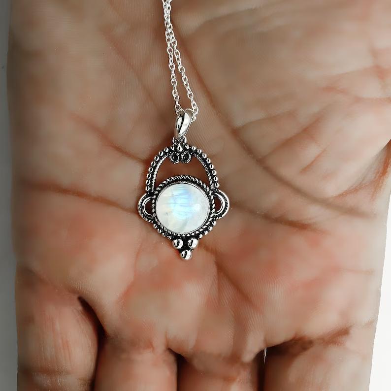 Rainbow Moonstone Pendant - Sterling Silver Pendant - Handmade Boho Pendent