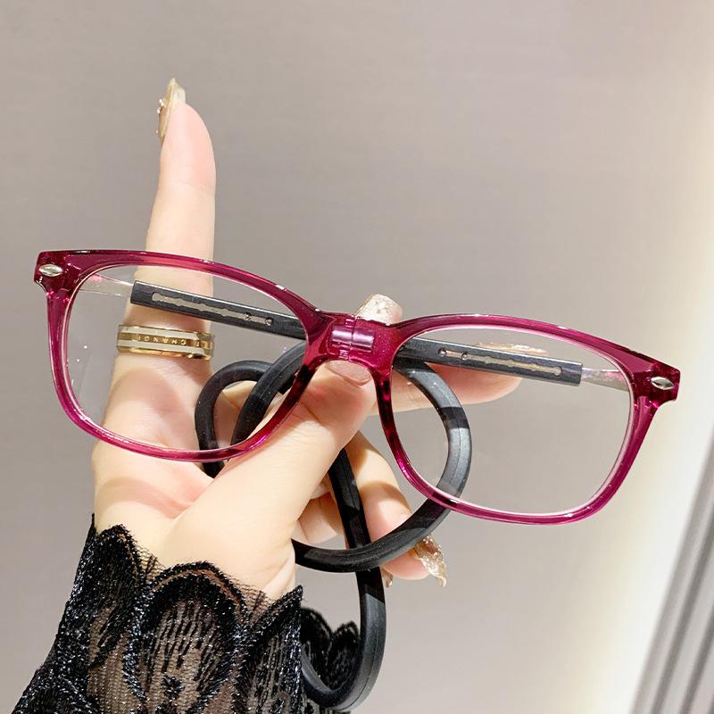 Magnetic Nose Bridge Square Eyeglasses for Men Women, Red Full-Rim Hanging Neck Eyewear with Flexible Temple, Casual Glasses for Daily Use
