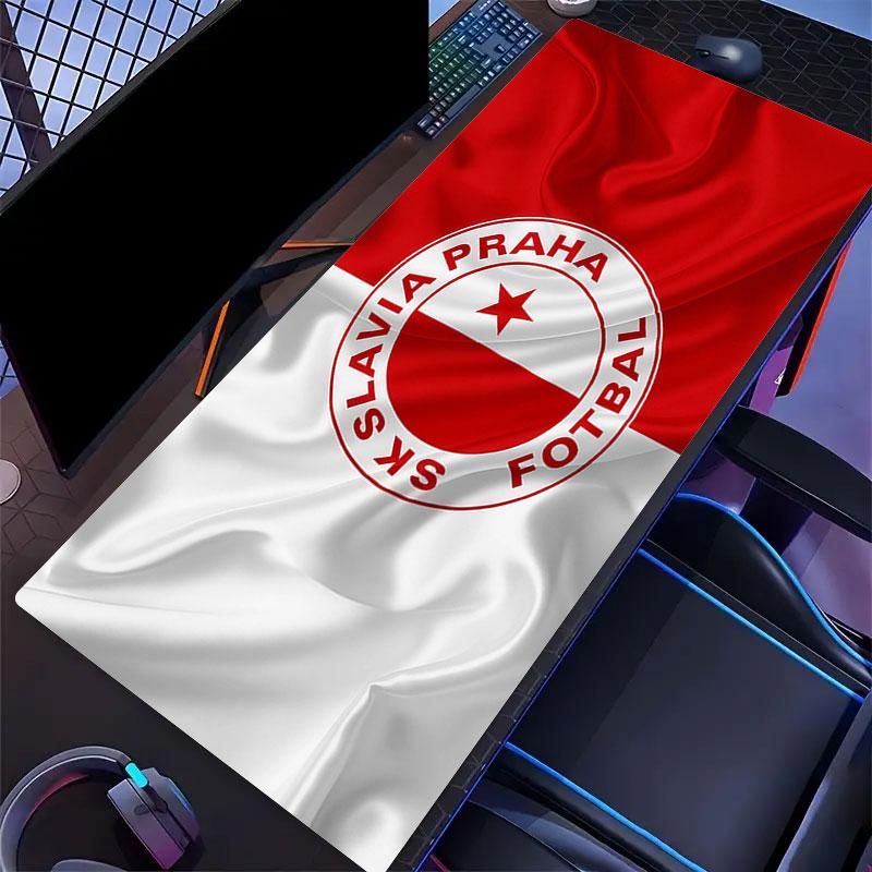 Podložka pod myš SK Slavia Praha, Velká herní podložka na stůl, Protiskluzová podložka pod myš XXL pro notebook a tablet, Podložka pod mini PC se šitými okraji