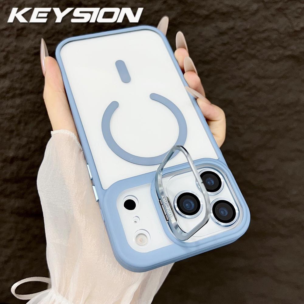 

KEYSION Magnetic Transparent Phone Case for MagSafe for iPhone 17 Pro Max 17Air Metal Lens Stand Shockproof Lens Protector Cover for iPhone 17