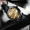 TEVISE Uhr Herren Hollow Fashion Leder Herrenuhr Im Dunkeln leuchtende automatische mechanische Uhr