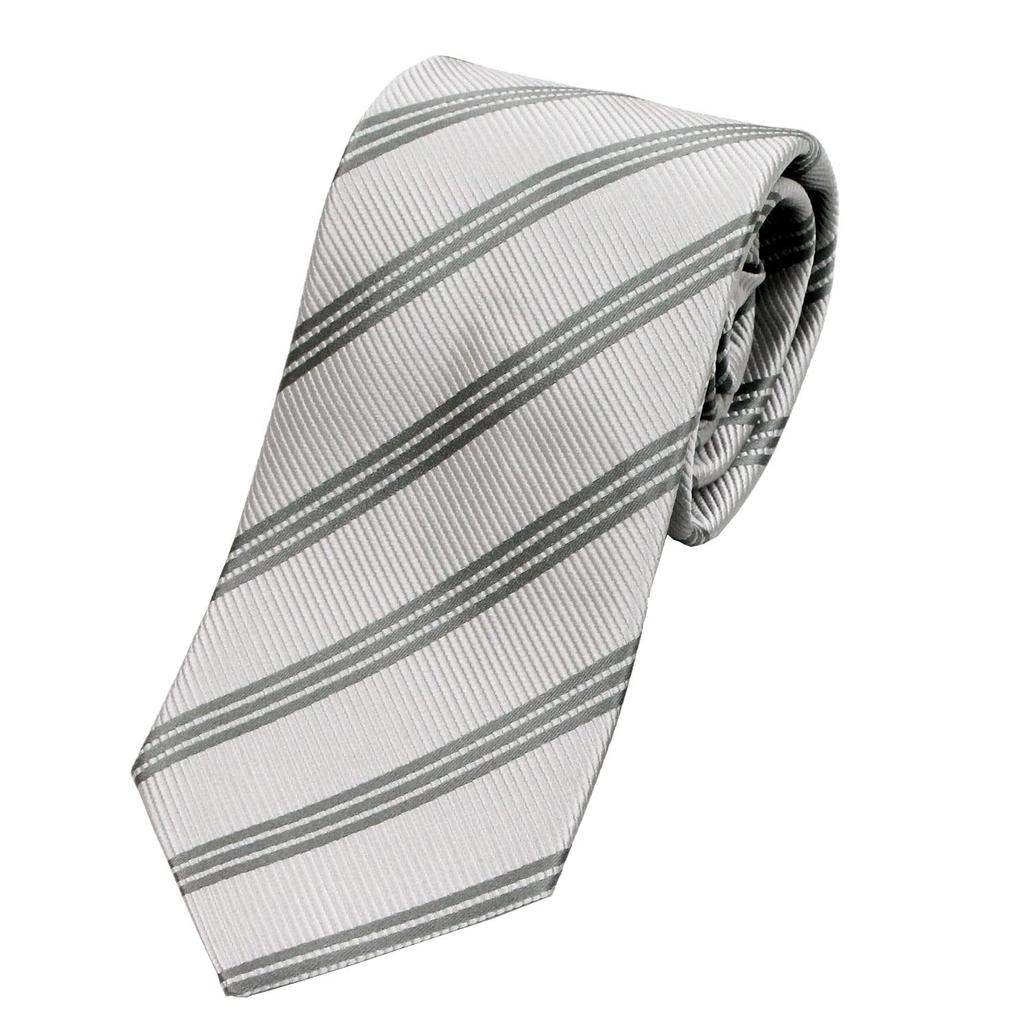 Necktie and Pocket Square Formal Wear for Made in Fujiyama Grand Creer Stripe x Set, Weddings, Silk, Japan, Weave, (Triple Gray)
