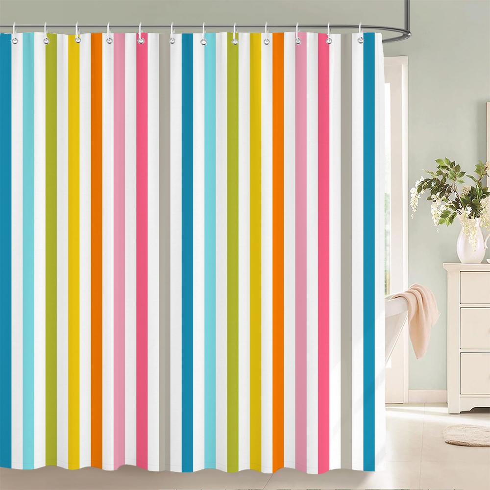 Geometric Stripe Printed Shower Curtain Color Art Polyester Fabric Shower Curtain Home Bathroom Decoration Curtain with Hooks