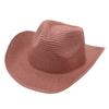 Adjustable Lightweight Wide Brim Solid Woven Panama Curled Straw Western Cowboy Visor Sun Hat With Accessories for Seaside Beach