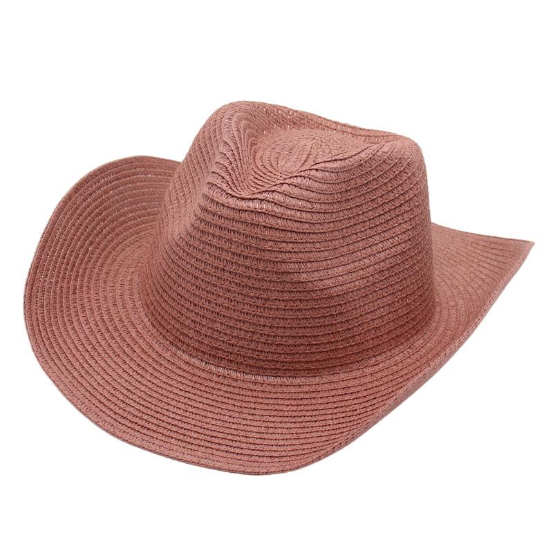 Adjustable Lightweight Wide Brim Solid Woven Panama Curled Straw Western Cowboy Visor Sun Hat With Accessories for Seaside Beach