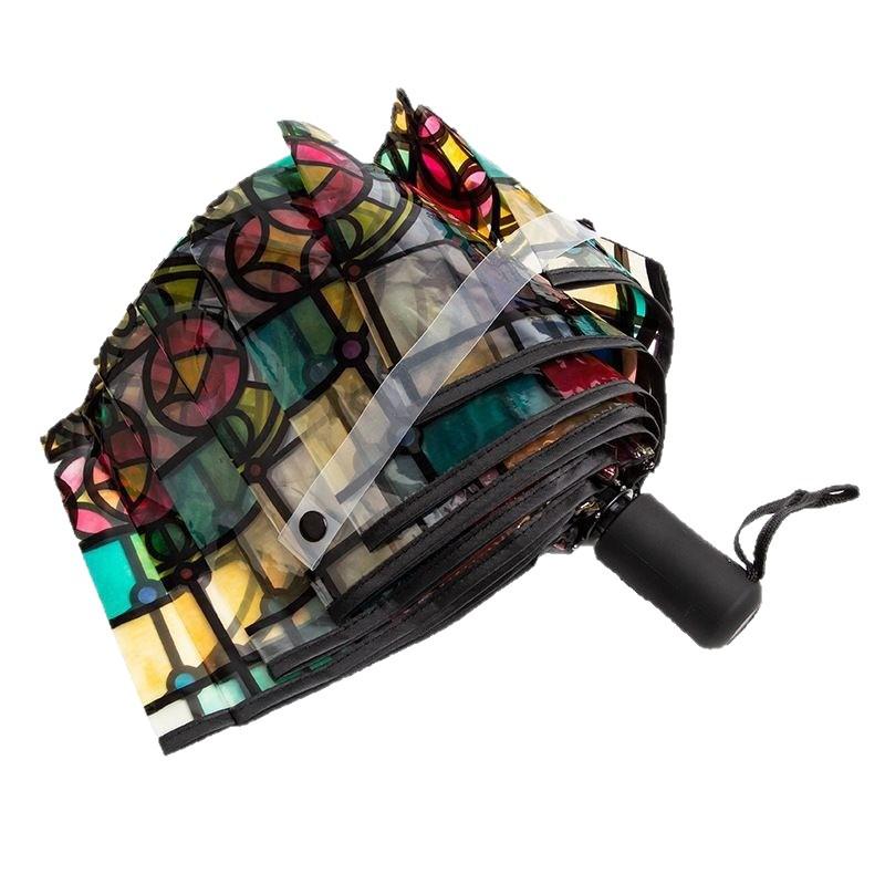 Colorful Transparent Automatic Folding Umbrella with Eight Ribs - High-End Feel and Portable Design