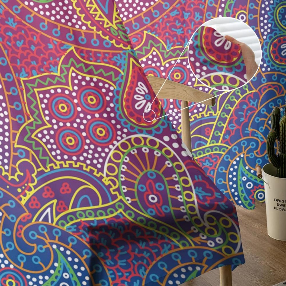 Indian Boho Paisley Texture Tulle Sheer Curtains for Living Room Decoration Window Curtain for Bedroom Voile Organza Drapes