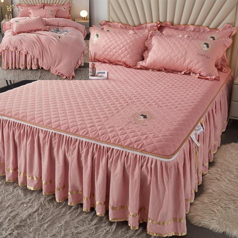 

Облегающая юбка из хлопка с начесом, утолщенное стеганое съемное хлопковое покрывало «два в одном», комплект постельного белья из трех предметов 180*200cm 3pcs