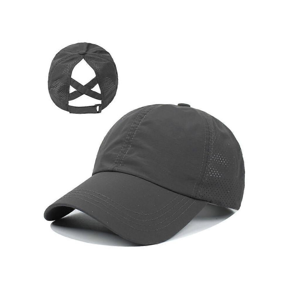 Outdoor Sports Ponytail Baseball Caps Breathable Mesh, Ladies Cross Ponytail Baseball Caps 2pcs Light Gray + Dark Gray