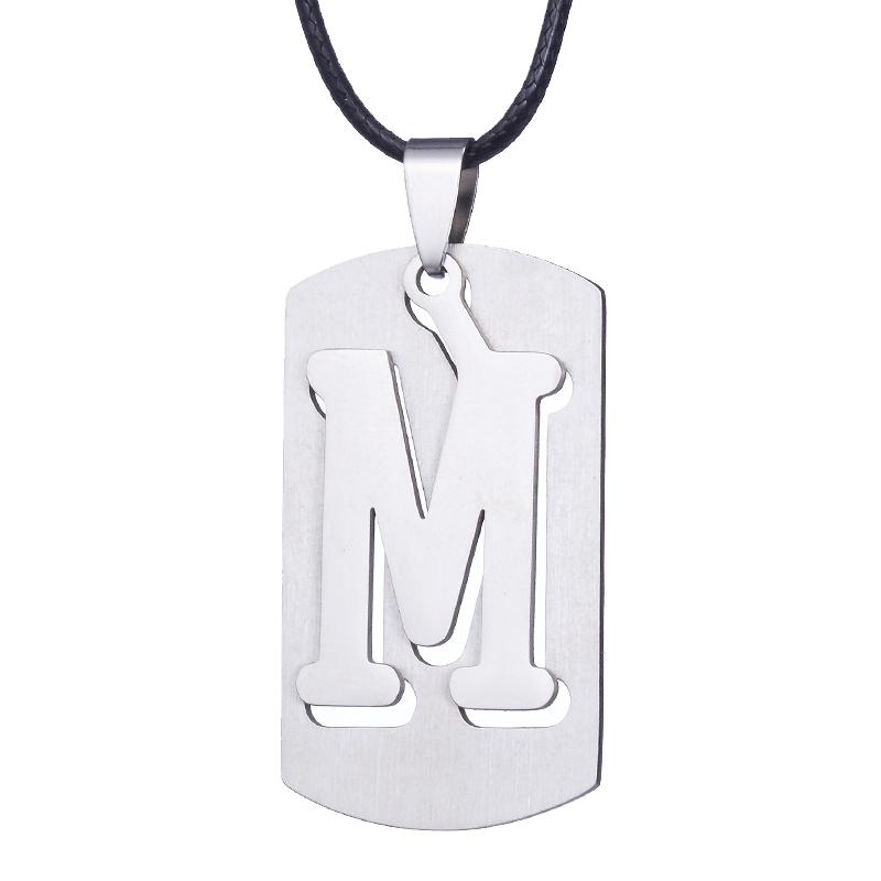 ZRM Jewelry Stainless Steel 26 English Alphabet Pendant Necklace Men Jewelry Personality Hollow Letter Pendant Friends Gifts