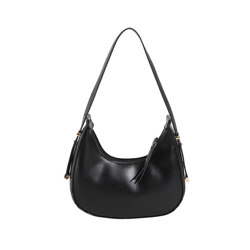 Chic Retro One Shoulder Bag Stylish Minimalist Small Moon Bag For Women In Black White Green