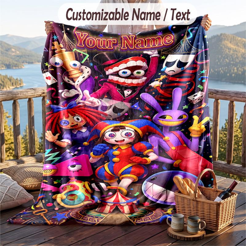 The Amazing Digital Circus Flannel Blanket, Personalized Custom Name Text, Soft Warm Plush Throw Blanket For Gift