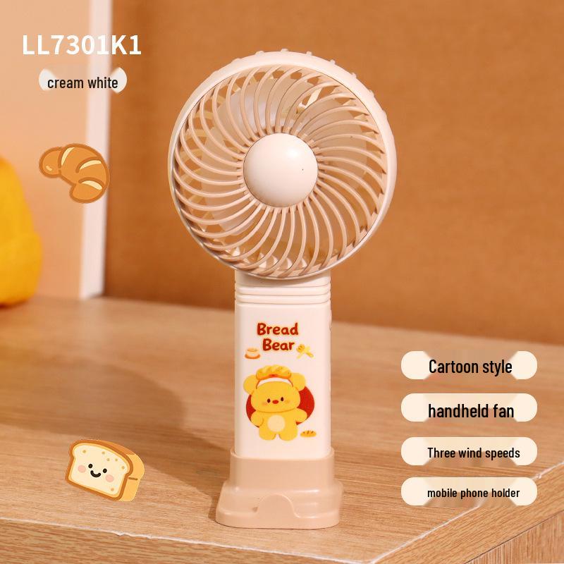 

Rechargeable Handheld Cartoon Fan with Phone Holder - Compact Desktop Model for Students Color box packaging + USB charging cable