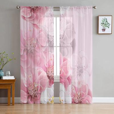 Blomma Vår Rosa Tyll Gardiner för Vardagsrum Sovrum Skir Gardin för Balkong Hall Mode Tryckta Hem Draperier