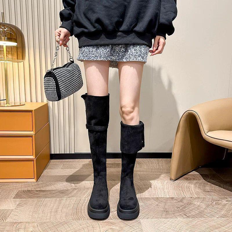 Damen Überknie-Stiefel in Übergröße für kräftige Beine – Herbst/Winter Hochschaft-Ritterstiefel mit dicken Sohlen