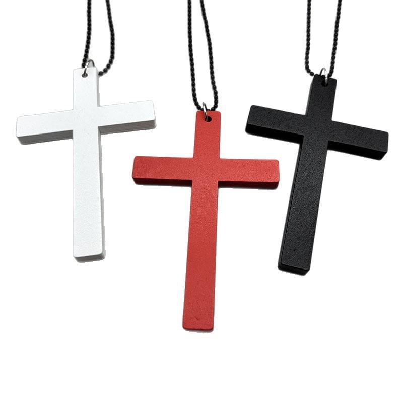 Halloween Vintage Wooden Cross Choker Necklace Gothic Fun Jewelry