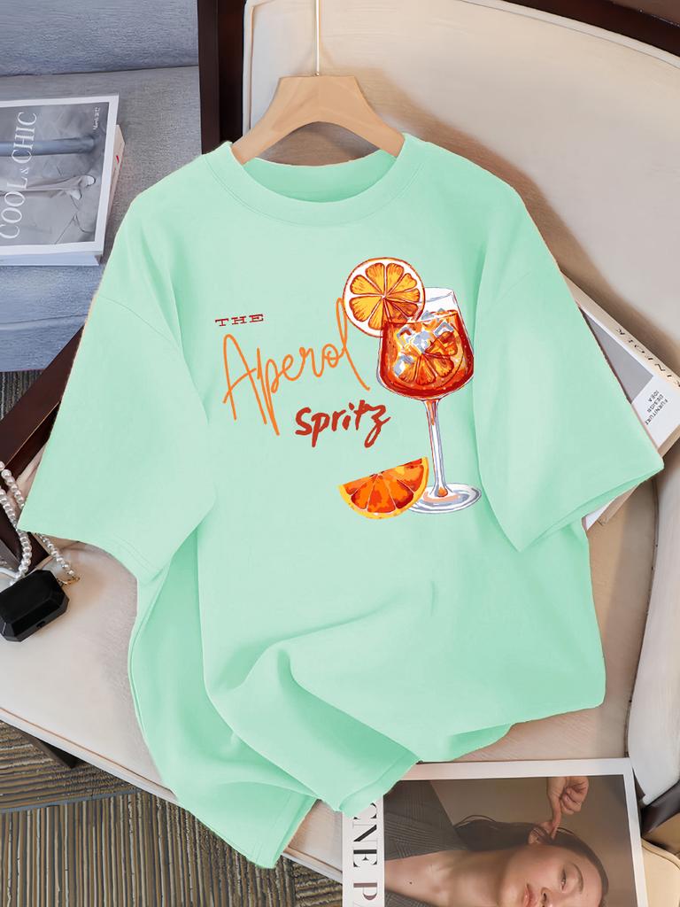 Lemon Red Wine Printed T-Shirt Women Cotton Y2K T Shirts All-Match Summer Clothing Comfortable Oversized Female Tee Tops