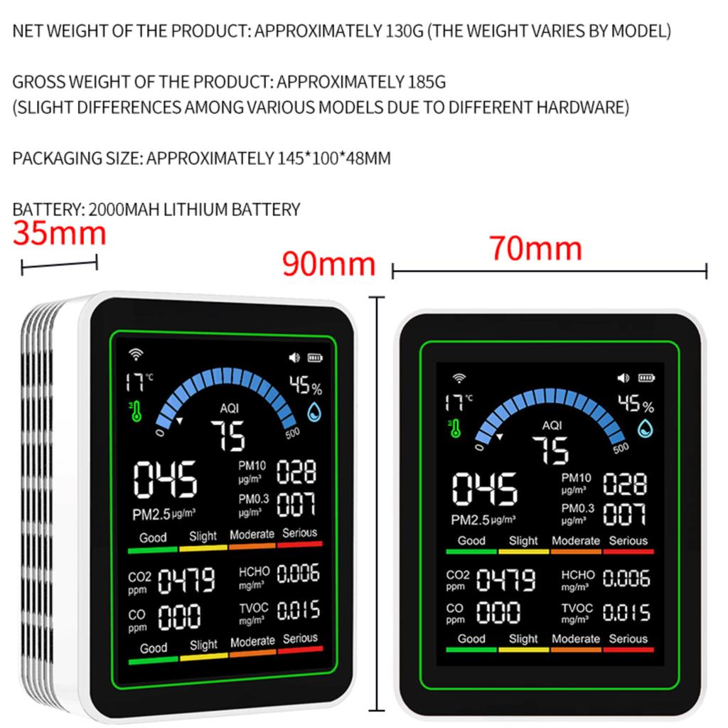 WiFi ZN MT13W Air Quality Monitor CO2 Detector CO Detector White