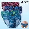 4 Pcs Men's Underwear Ice Silk Big Size Briefs Printed Summer Thin Breathable Cool Panties L TO 8XL