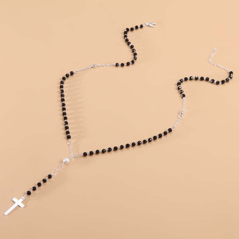 

Vintage Black Crystal Cross Pendant Necklace for Women Punk Gothic Bead Chain Neck Necklace Zircon Accessories 2025 New