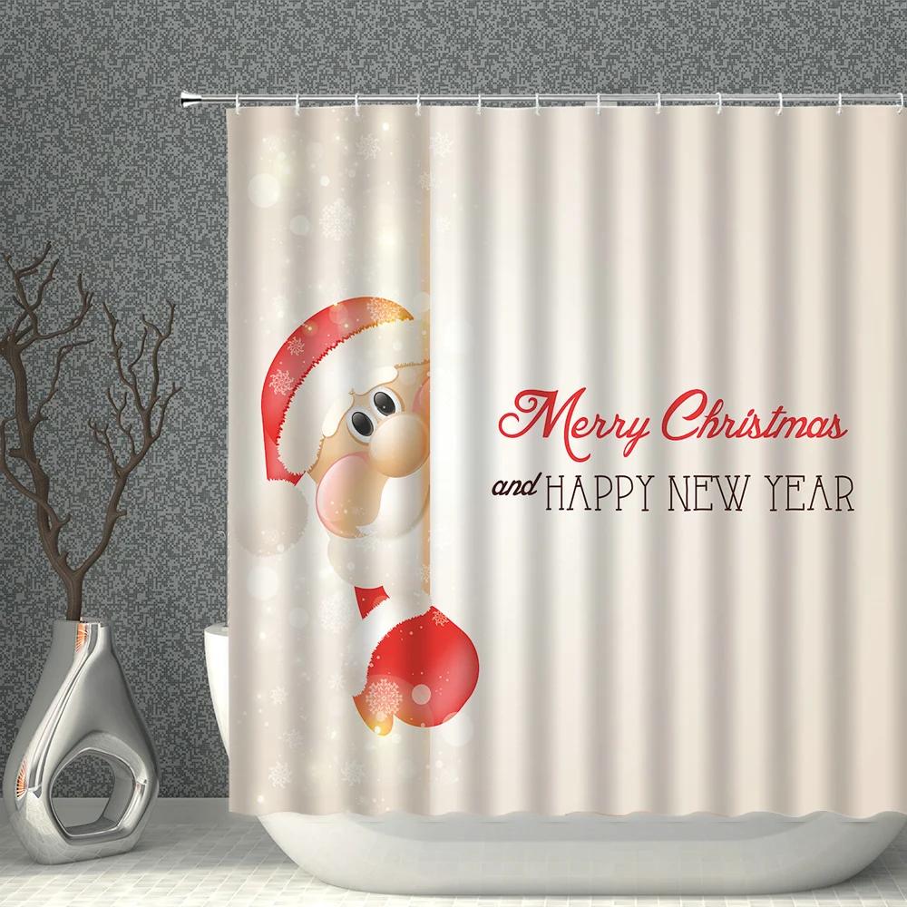 Waterproof Bathroom Shower Curtain Elk Christmas Santa Claus Fairy Snow Night Printed Bath Washable Quick Dry Wrinkle Decoratio