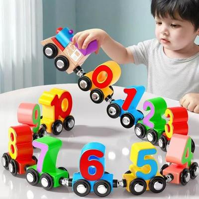 Magnetic Number Trains Set Colorful Wooden Trains Cars With Numbers 0-10 Portable Pocket Game Parent-Child Interaction Toy