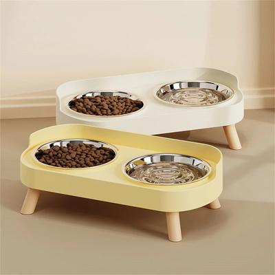 Un colorido cuenco doble para mascotas con dopamina, moda para alimentación, gran capacidad, cuenco de acero inoxidable para perros, agua potable, cuello, cuenco doble para gatos