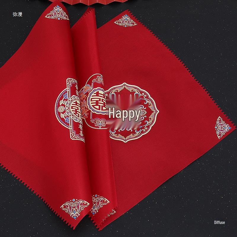Red Wedding Handkerchief with Dragon, Phoenix, and Double Happiness Design