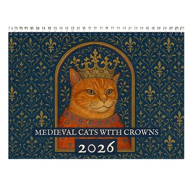 Mittelalterlicher Katzenkalender Renaissance-Stil 2026 Kalender 12 Monate Täglich Wöchentlich Monatlich Agenda Terminplaner Heim Büro Dekor