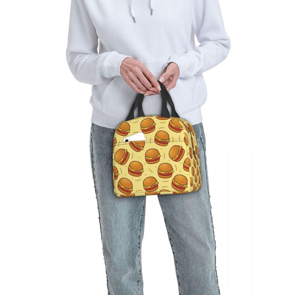 Burger Pattern Insulated Lunch Bag for Women Kids Portable Food Boxes Thermal Lunch Box Tote