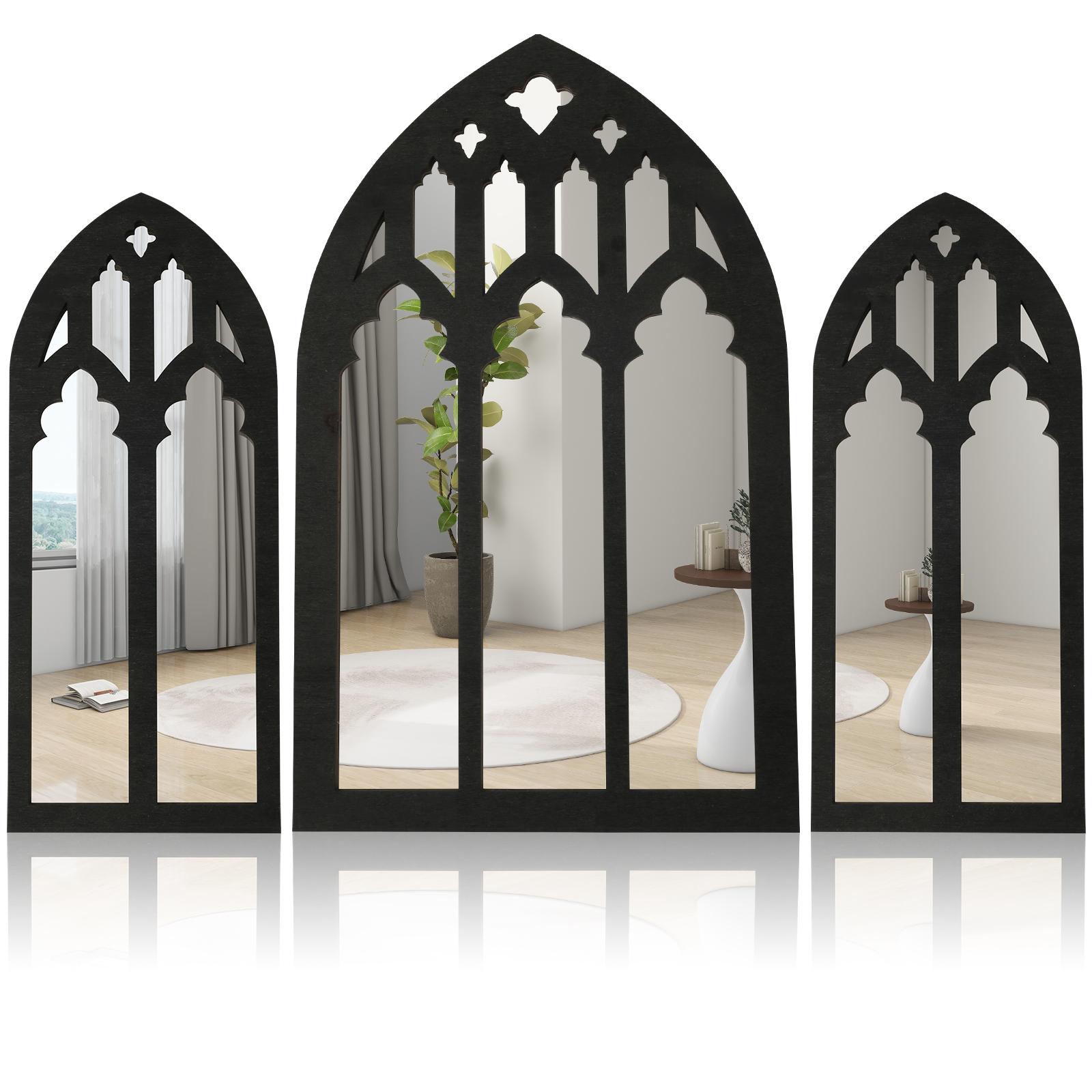 

3Pcs Gothic Arched Window Wall Mirror Set Self-Adhesive Cathedral Arched Mirror Rustic Farmhouse Accent Mirror for Home Decor