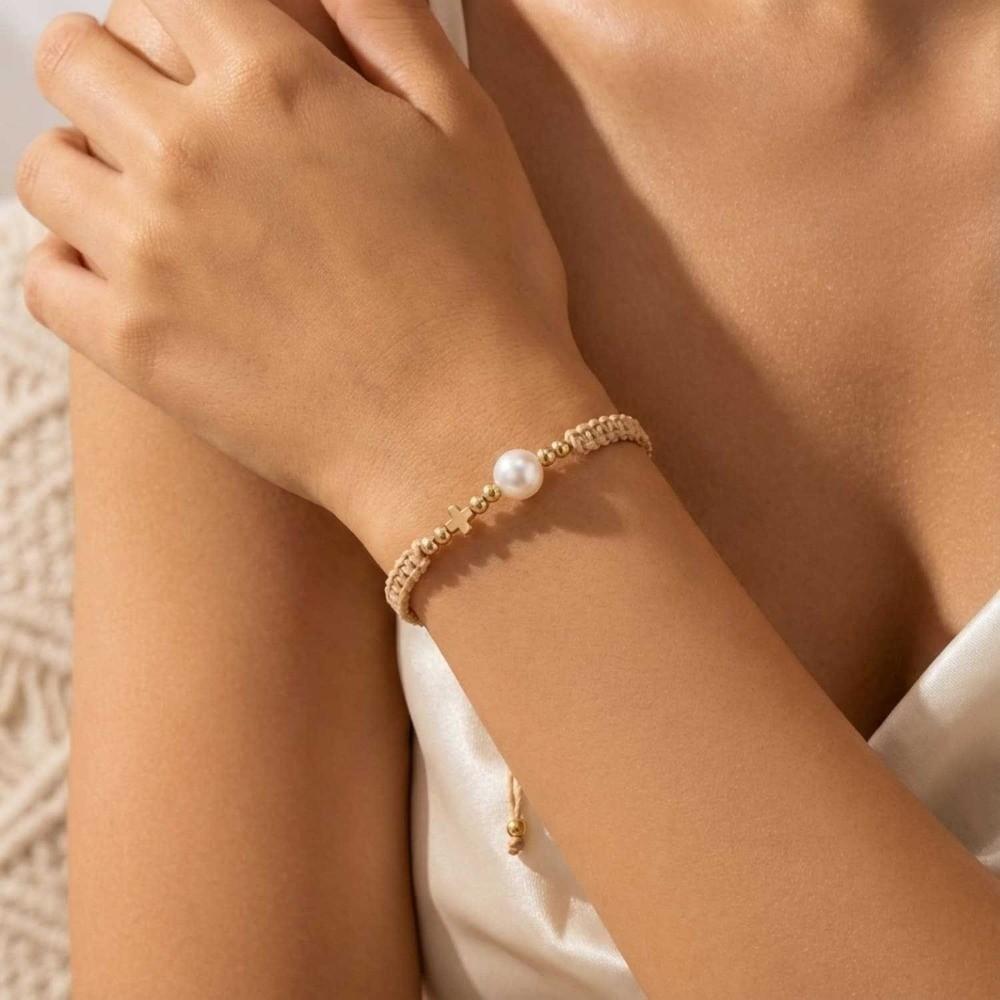 Fashion Adjustable Star-Shaped Bracelet Pearl Bead Minimalist Woven Bracelet Hand Rope Light Luxury Casual Bracelet Men