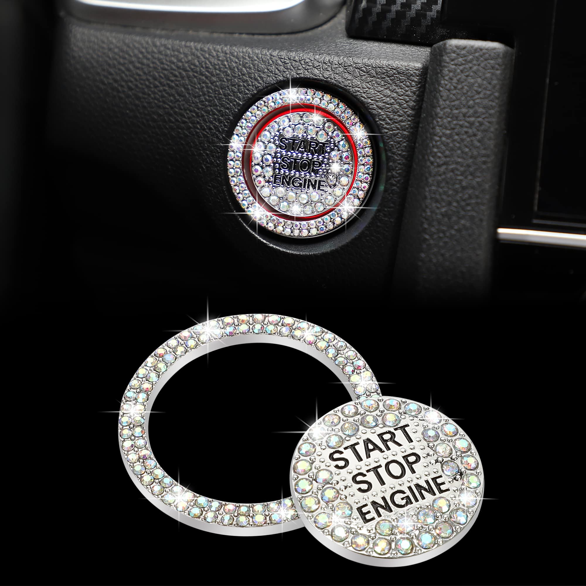 

TOMALL Bling Car Engine Start Button Cover Diamond Interior Crystal Push Start Button Ring