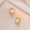 Korean S925 Minimalist Geometric Pearl Stud Earrings - Elegant Light Luxury Fashion for Women