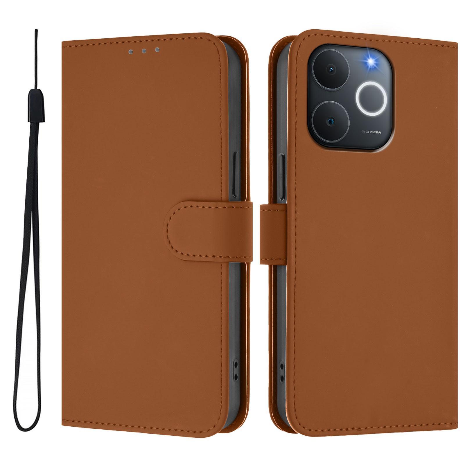 

For Realme Note 70 4G Case Solid Color Wallet Leather Phone Cover with Strap