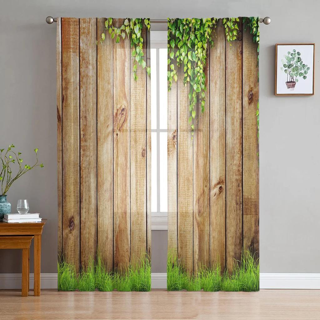 Red Flowers Planks Leaves Plant Chiffon Sheer Drapes for Living Room Bedroom Decoration Window S Curtain Panels Curtain