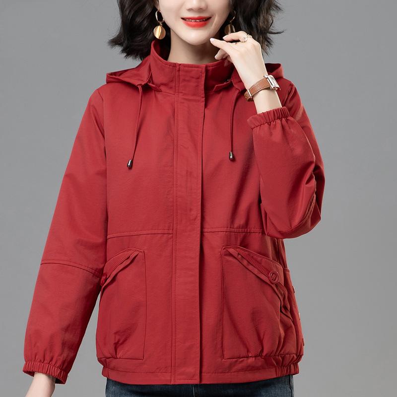 Spring Autumn Casual Women's Short Jacket Middle Aged Mothers Hooded Baseball