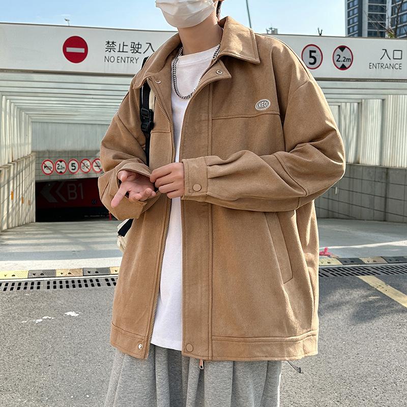 Spring and autumn deerskin velvet jacket men's solid color versatile trendy brand casual ruffian handsome trendy youth locomotive sports jacket