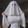 White Phantom Hooded Scarf For Horror Cosplay Stretchy Polyester Fabric Head Cover Ideal For Haunted House Event