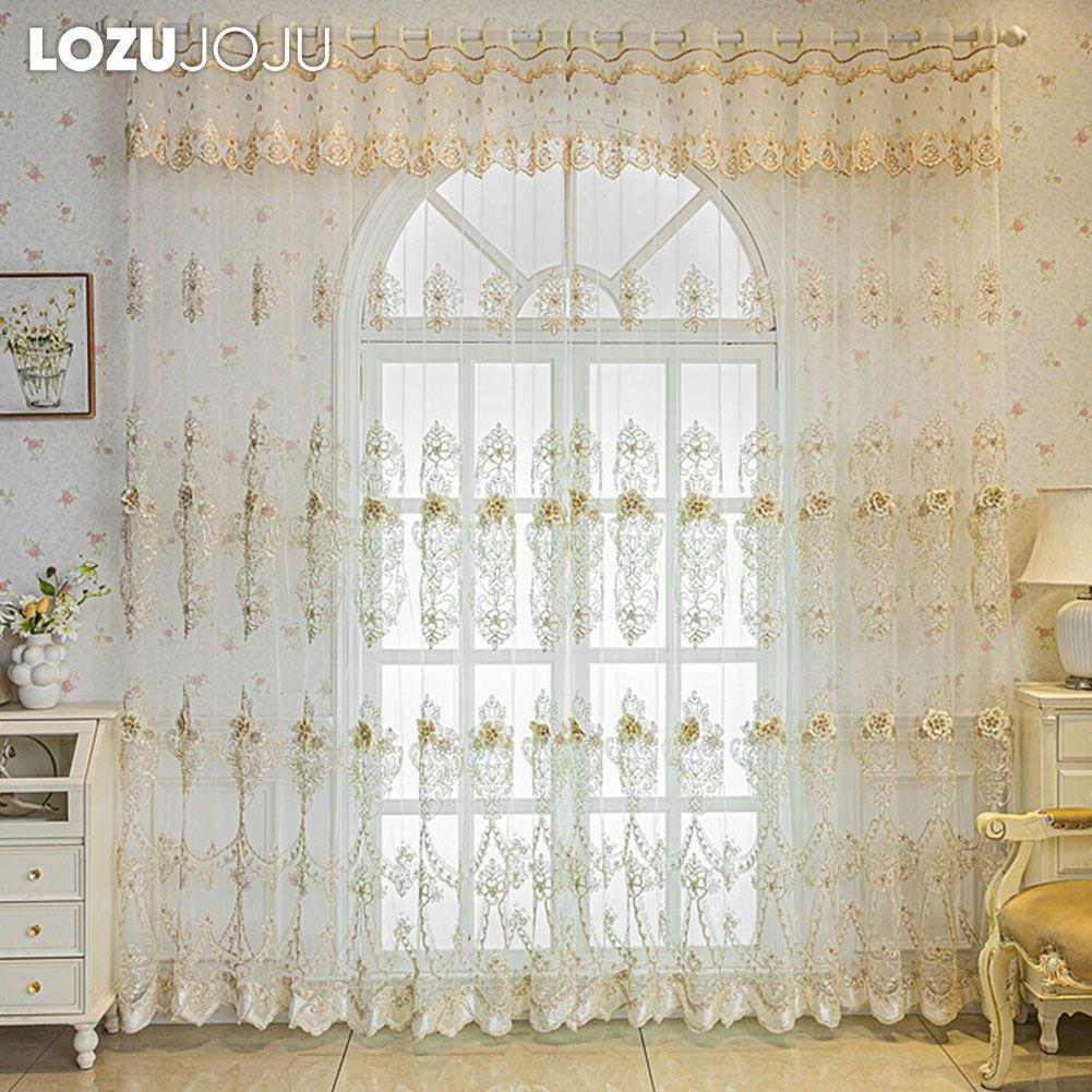 1PC LOZUJOJU European Style Luxury Three-dimensional Embroidery Transparent Tulle Sheer Curtain for Living Room Bedroom Window Decoration Home Decor