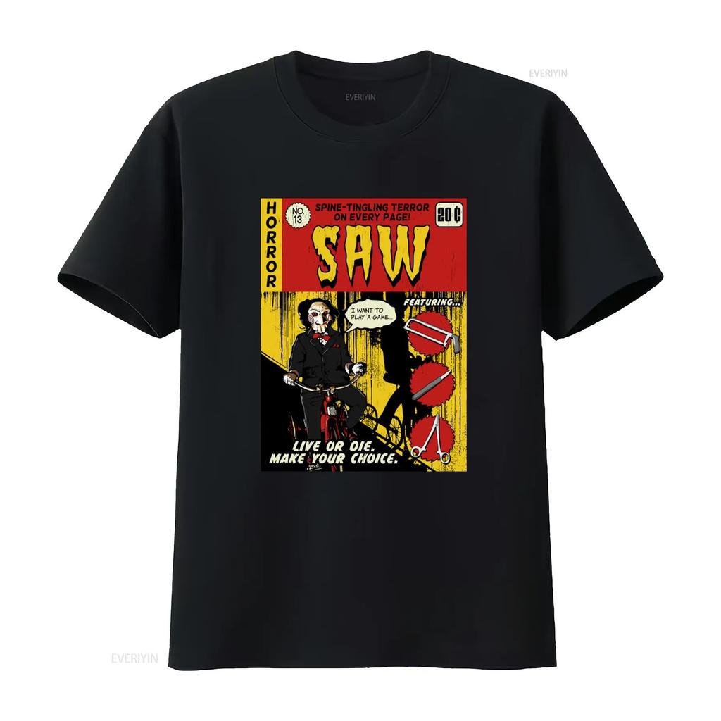 Comic Book Cover Saw T Shirt Horror Movie Inspired with Spine Tingling Design vintage Washed Versatile Slightly Comfortable