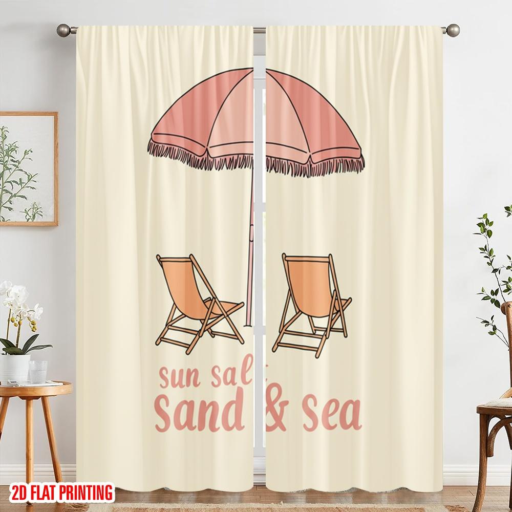 2pcs 2D flat printing Curtain Beach Umbrella Chairs Sun Salt Sand 100% Polyester Without Electricity Festive Wall Decor Perfect