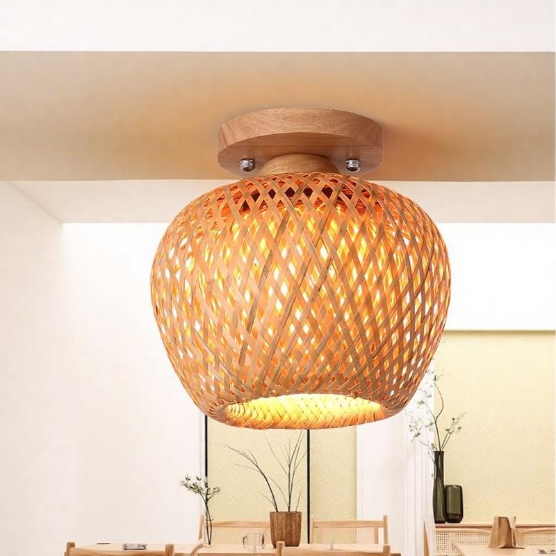 Newest 21x21cm Bamboo Ceiling Lights Rattan Wicker Lustre Hand Knit Braiding Suspended Home Dining Braided Wooden Decoration HOT