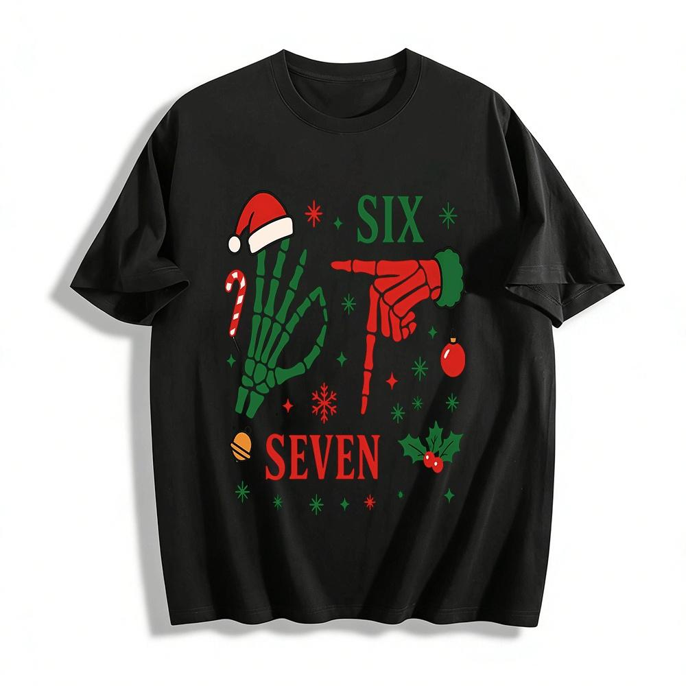 Christmas Skeleton Gesture Six Seven Eight Print Top Pure cotton T-shirt XXS