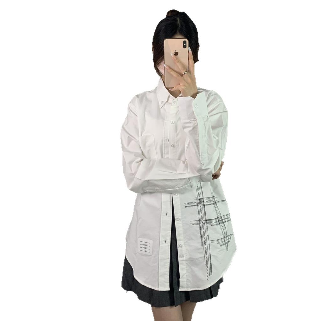 High version TB new thread stripe embroidery men's and women's casual high-end versatile women's long-sleeved shirt