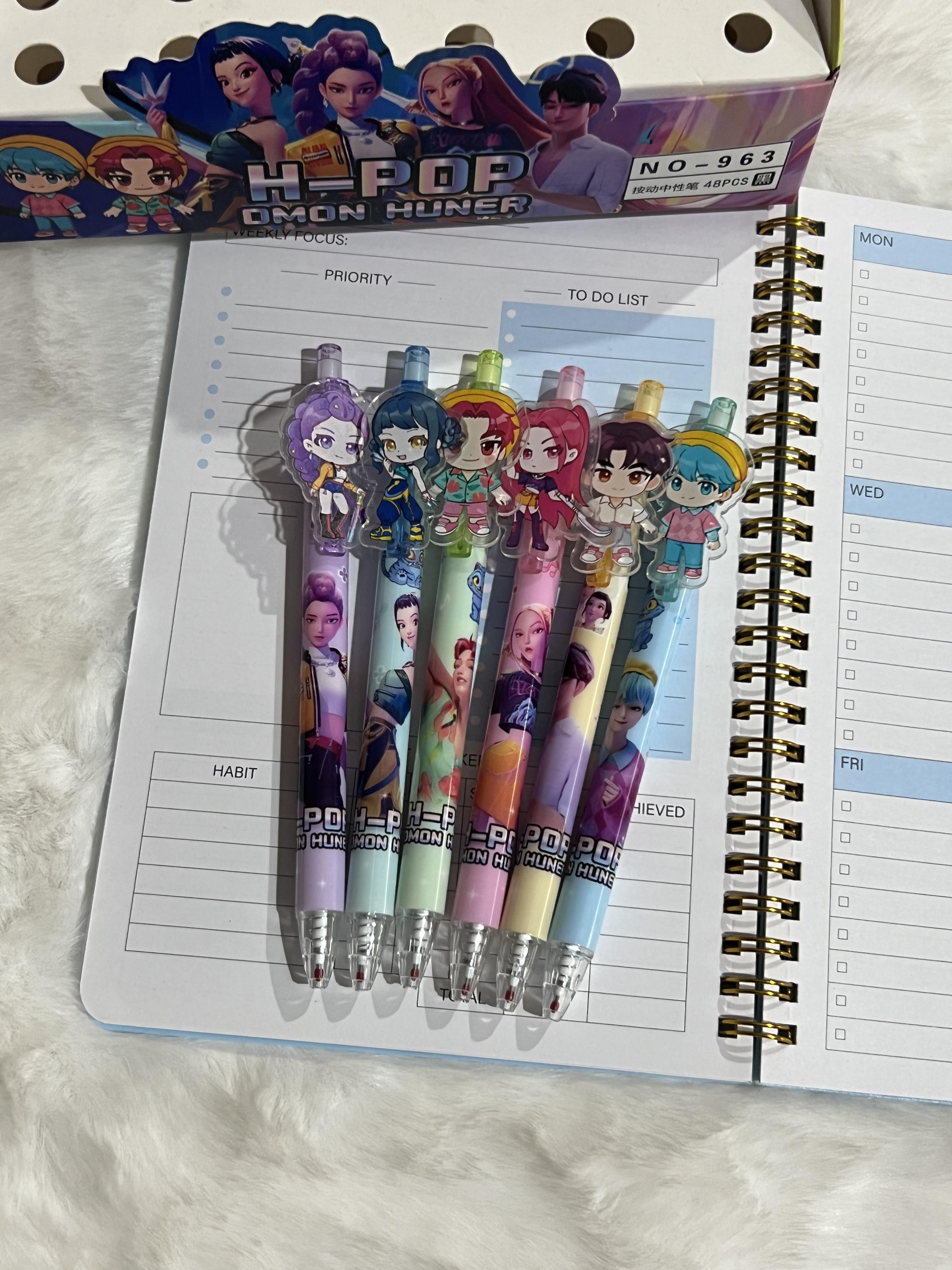 

KOREAN POP Demon Hunt Girl Group Gel Writing Tool Black 0.5mm Acrylic Patch Writing Tool High-value Press-to-write Writing Tool Student Stationery (As shown-12345)-