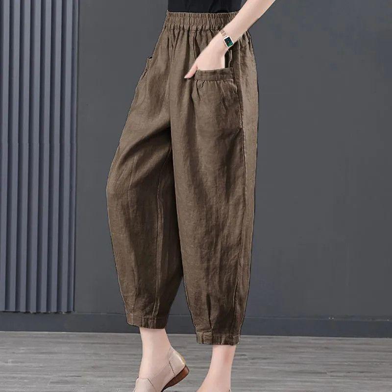 

2024 Women s Plus Size High-Waist Loose Linen Cotton Lantern Pants 2XL