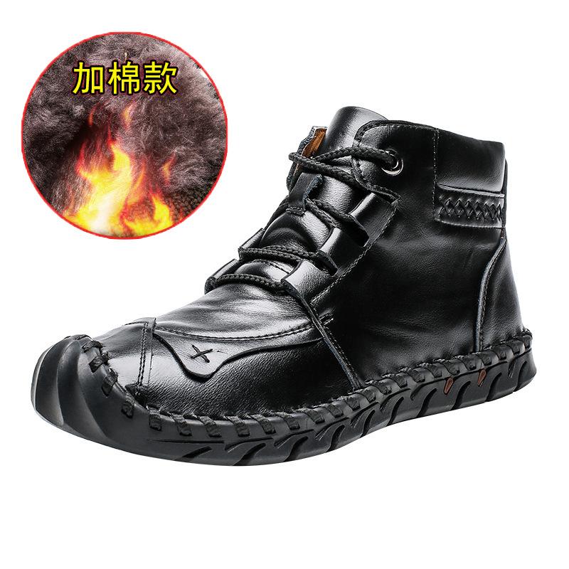 Autumn and winter high-top men's Martin boots men's velvet handmade casual leather boots men's short boots large size