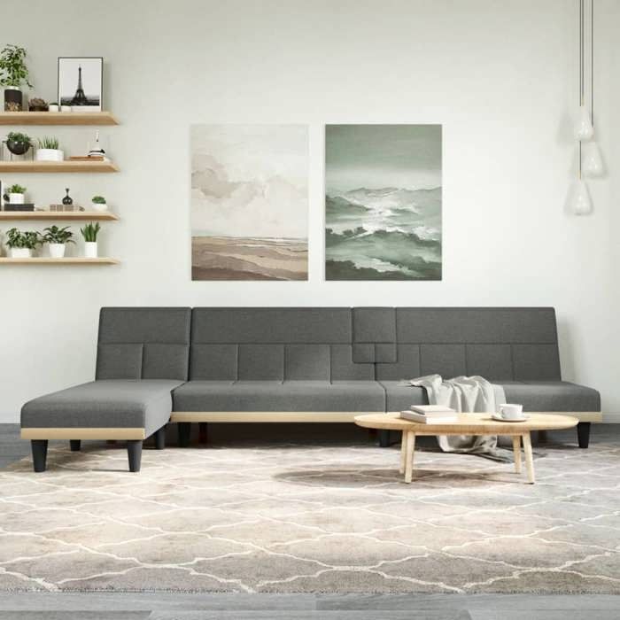 VidaXL L-shaped Sofa Bed Dark Grey 255x140x70 Cm Fabric, Daybed, Foldable Sofa Bed, Fabric Sofa Bed, 3157227
